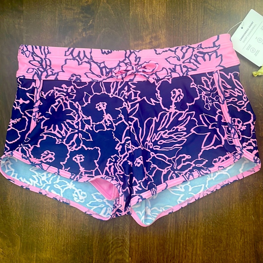 NWT Athleta Girl Cannonball 2.0 Short - swim shorts floral navy & pink large 12